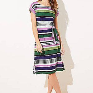 LOFT Mixed-Stripe Tie-Waist Midi Dress